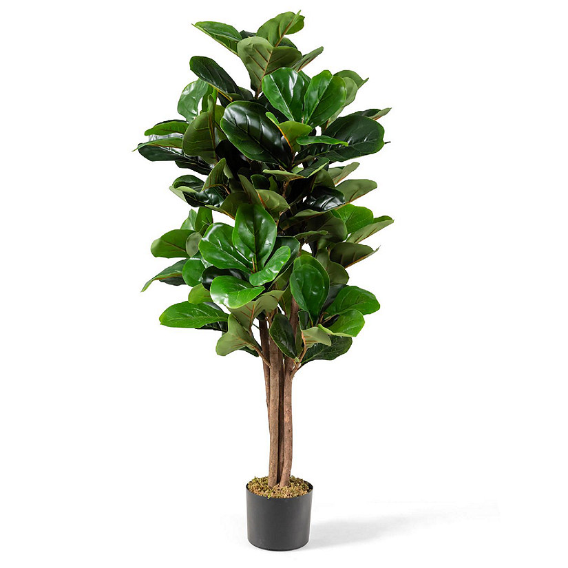 Costway 4ft Artificial Fiddle Leaf Fig Tree Indoor Outdoor Office Decorative Planter Image