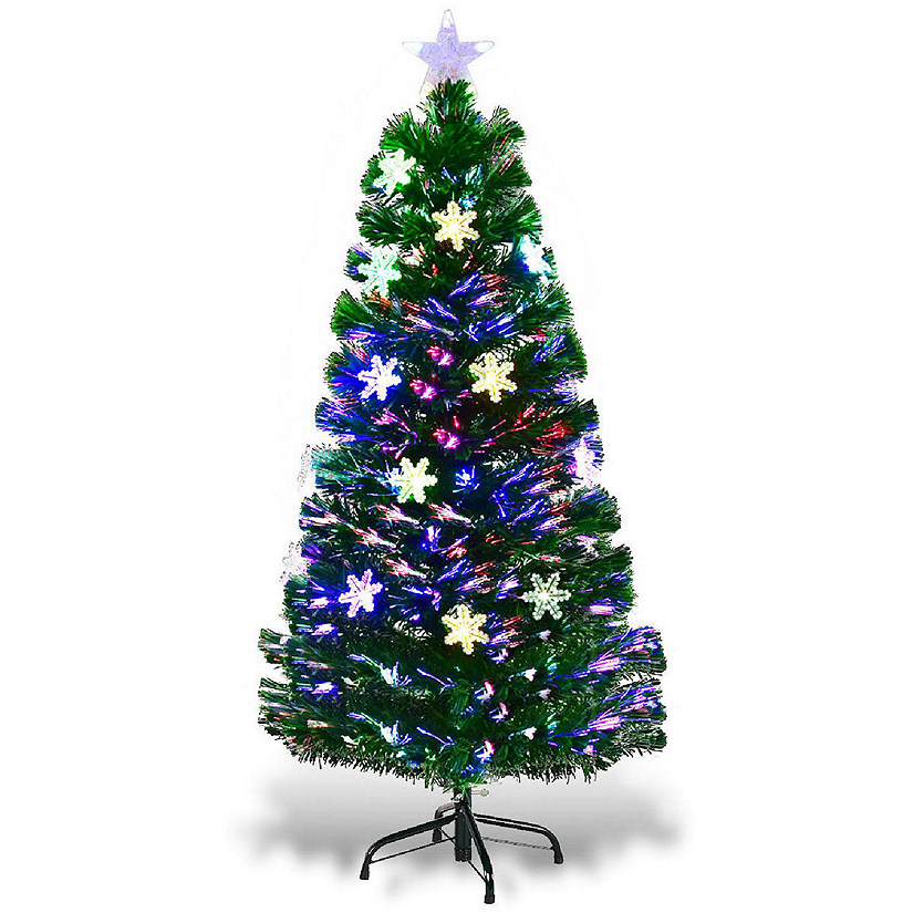 Costway 4FT Pre-Lit Fiber Optic Christmas Tree Multicolor Lights Image