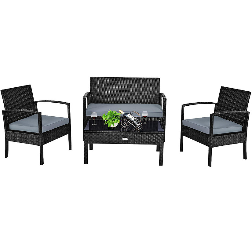 Costway 4PCS Patio Rattan Furniture Set Garden Deck Image