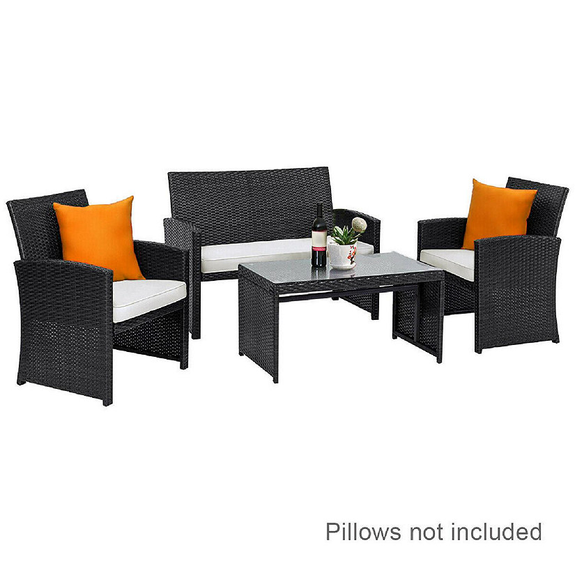 Costway 4PCS Patio Rattan Wicker Furniture Conversation Set Cushioned Sofa Table Image