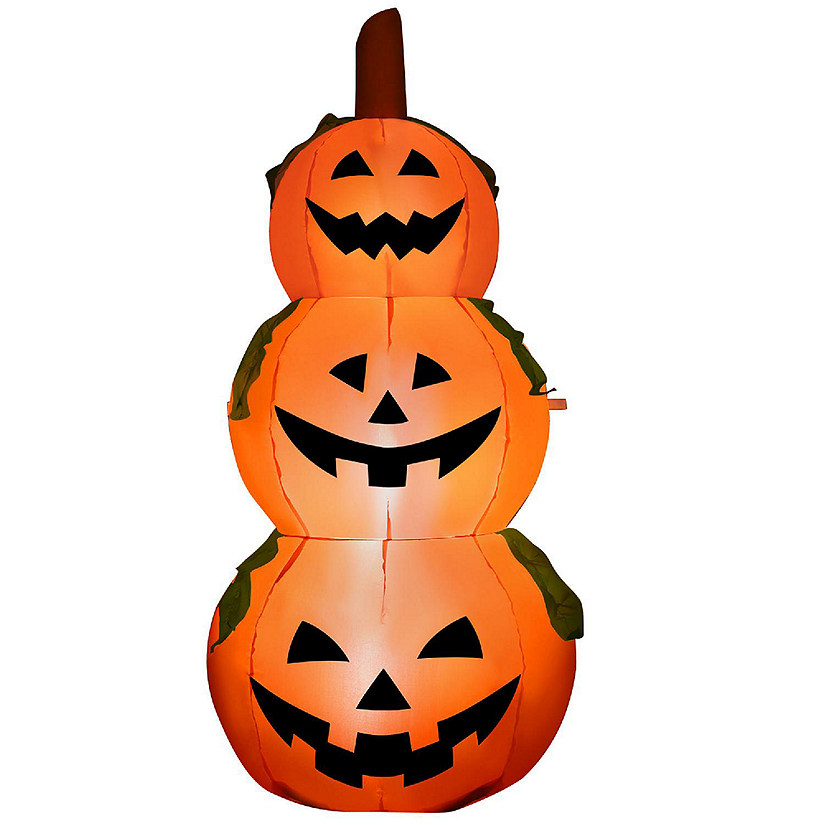 Costway 5 Ft  Halloween Inflatable 3-Pumpkin Stack Blow Up Pumpkin Ghost Yard Decoration Image