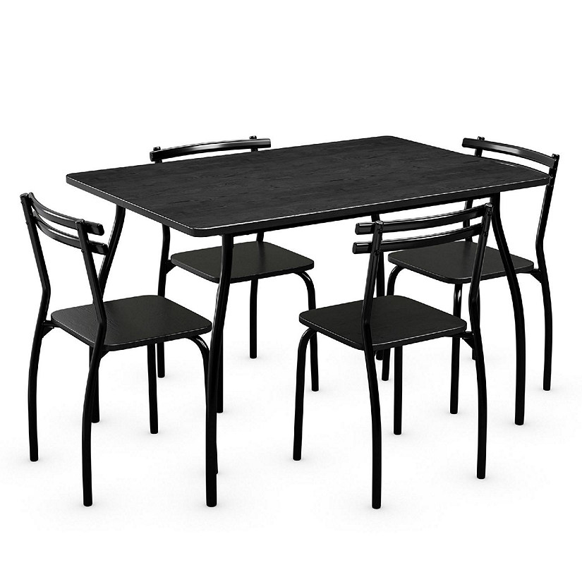Costway 5 Piece Dining Set Table 30.0" And 4 Chairs Home Kitchen Room Breakfast Furniture Black Image