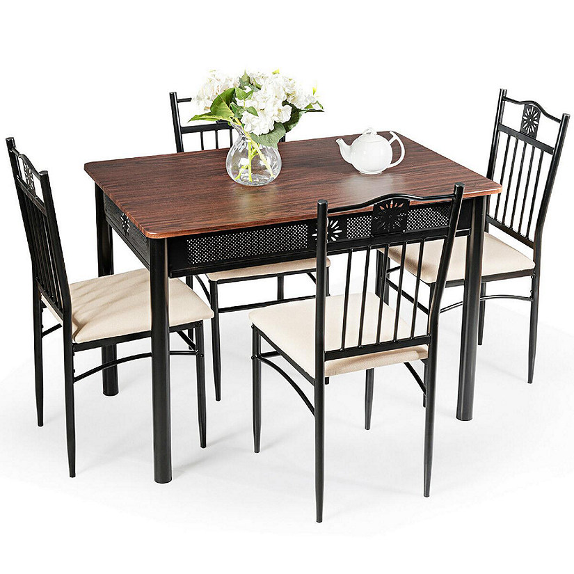 Costway 5 Piece Dining Set Wood Metal Table and 4 Chairs Kitchen Breakfast Furniture Image