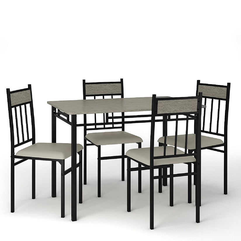 Costway 5 Piece Faux Marble Dining Set Table and 4 Chairs Kitchen Breakfast Furniture Grey Image