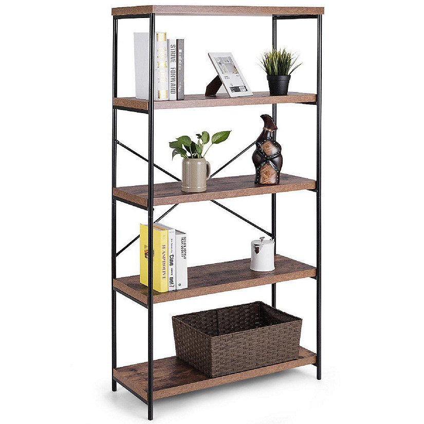 Costway 5-Tier Bookshelf, Industrial Etagere Bookcase, Rustic Display Shelf Organizer Image