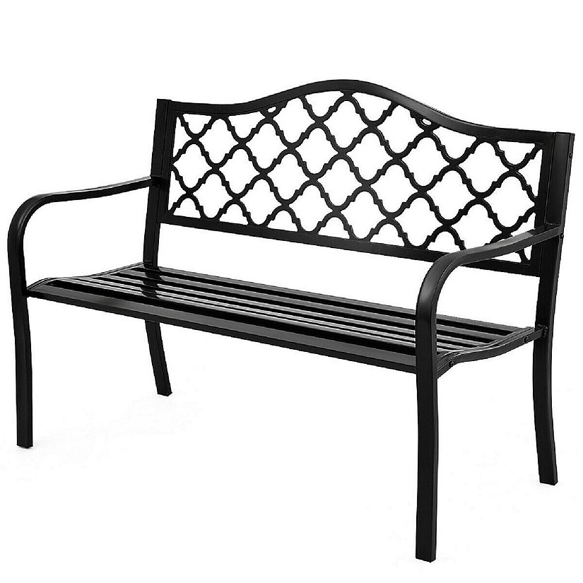 Costway 50'' Patio Garden Bench Loveseats Park Yard Furniture Decor Cast Iron Frame Black Image