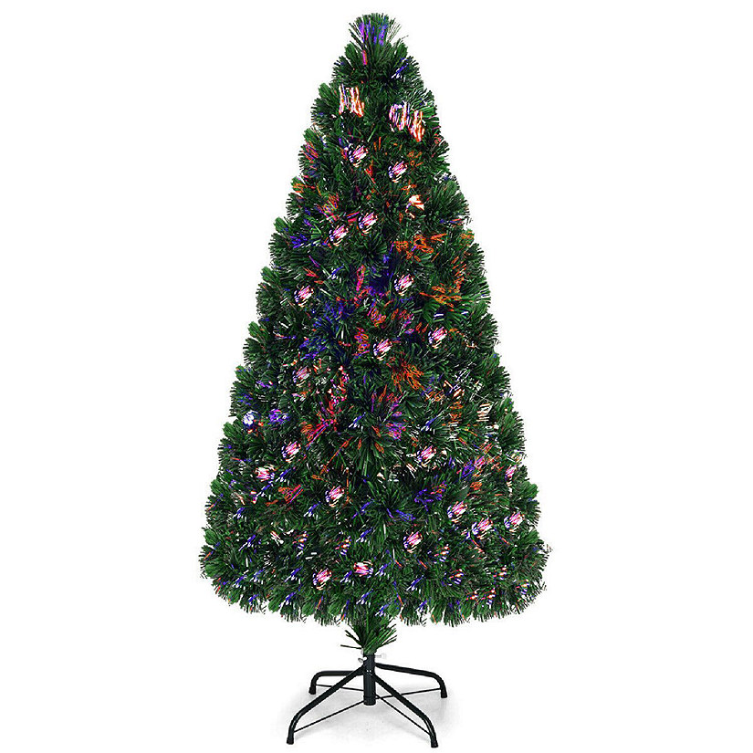 Costway 5Ft Pre-Lit Fiber Optic PVC Christmas Tree Metal Holiday Image