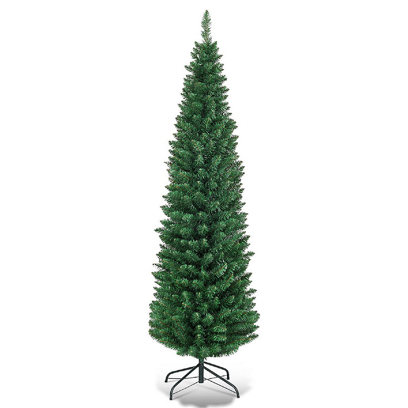 Costway 5Ft PVC Artificial Pencil Christmas Tree Slim Stand Green Image