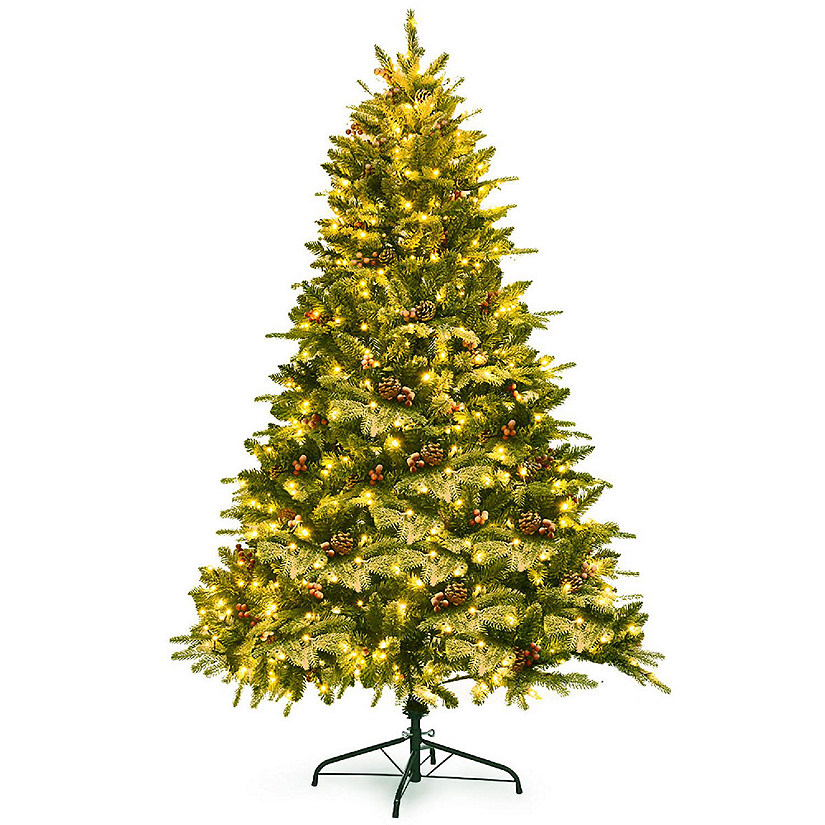 Costway 6.5Ft Pre-lit Snow Flocked Hinged Artificial Christmas Spruce Tree w/ 450 Lights Image