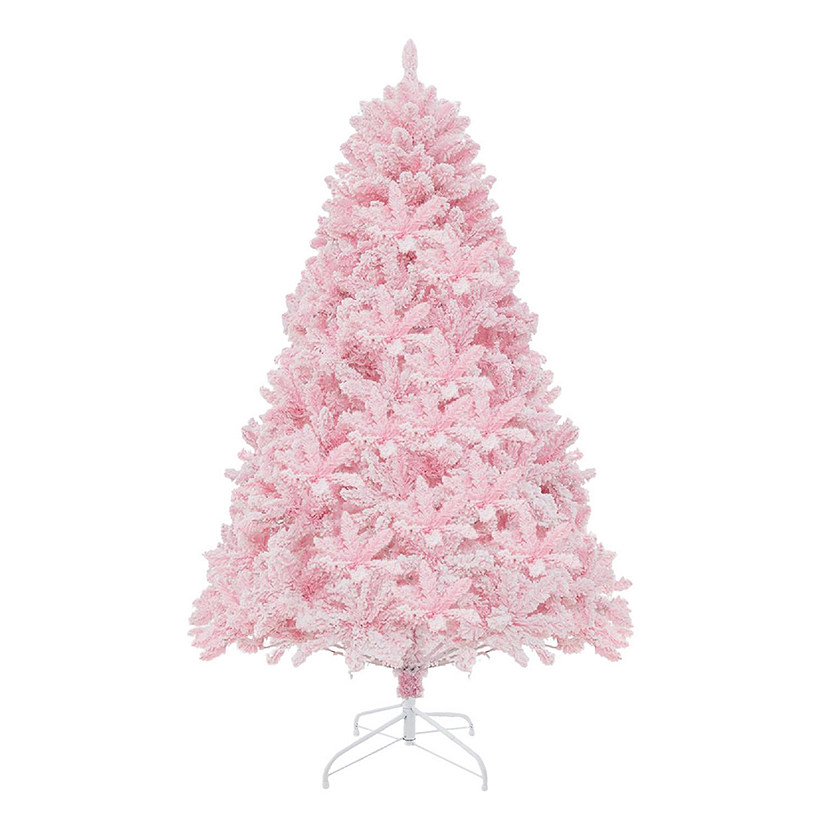 Costway 6 FT Flocked Artificial Christmas Tree Hinged with 350 LED Lights 808 Branch Tips Image