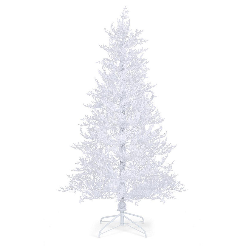 Costway 6 FT Pre-Lit Christmas Tree Snow Flocked Hinged 11 Lighting Modes with 300 Lights Image