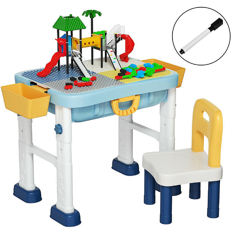 Costway 6 in 1 Kids Activity Table Set w/ Chair Toddler Luggage Building Block Table Image