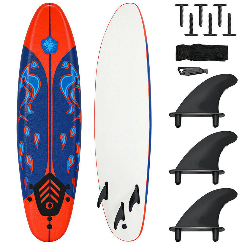 Costway 6' Surfboard Foamie Body Surfing Board W/3  Fins & Leash for Kids Adults Red Image