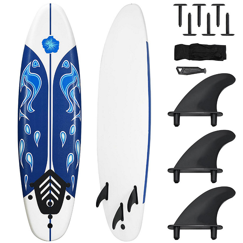 Costway 6' Surfboard Foamie Body Surfing Board W/3  Fins & Leash for Kids Adults White Image