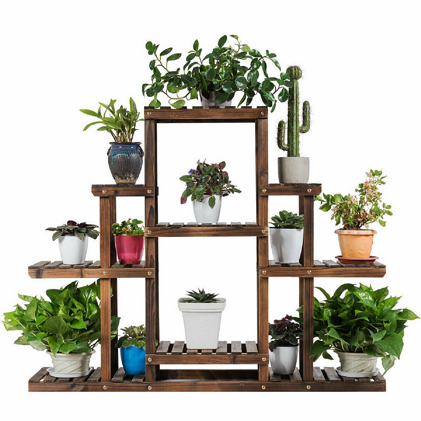 Costway 6-Tier Flower Wood Stand Plant Display Rack Multifunctional Storage Shelf Image
