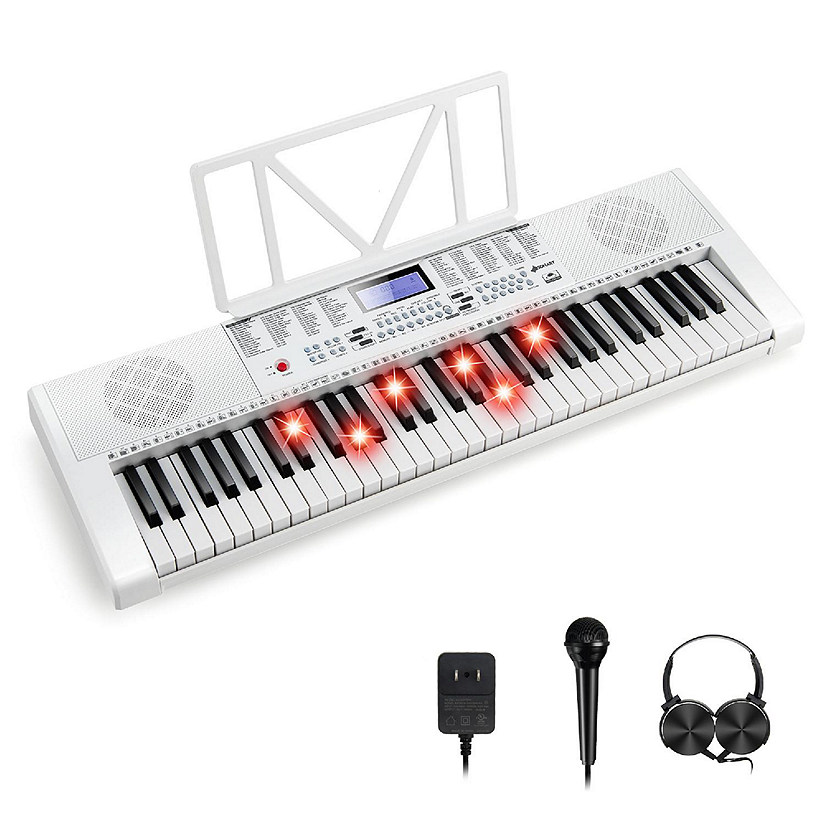 Costway 61-Key Electric Piano Portable Digital Keyboard w/Lighted Key Music Stand White Image