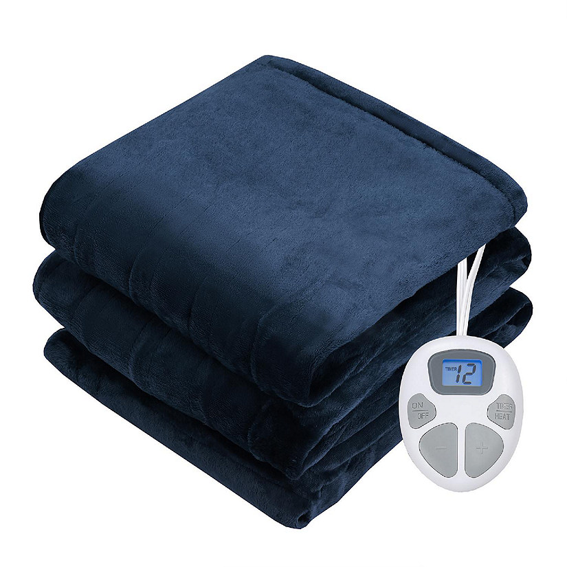 Costway 62'' x 84'' Flannel Polyester Heated Blanket  Throw w/ 10 Heating Levels Blue Image