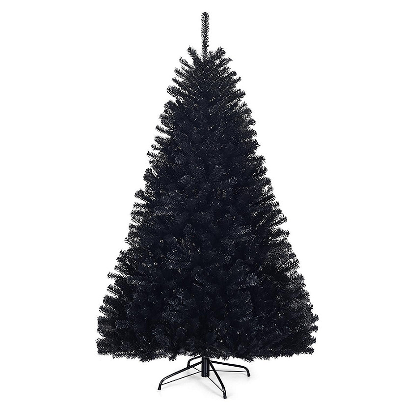 Costway 6Ft Hinged Artificial Christmas Tree Full Tree with Metal Stand Black Image