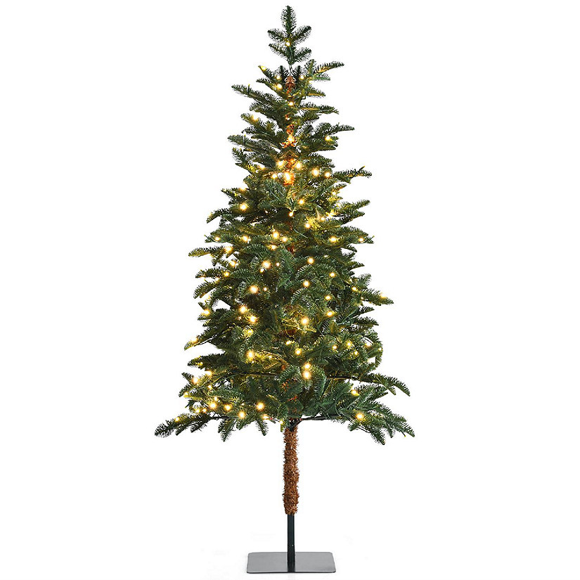 Costway 6ft Pre-Lit Artificial Hinged Pencil Christmas Tree w/250 Lights and Metal Stand Image
