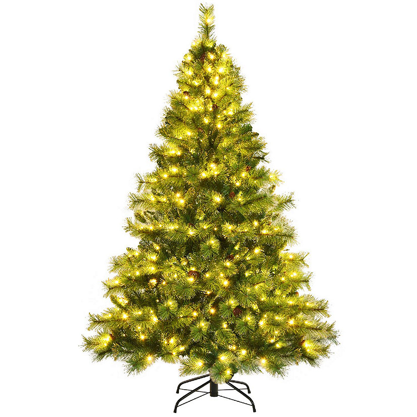 Costway 6ft Pre-lit Hinged Christmas Tree w/ 777 Glitter Tips & Pine Cones Image