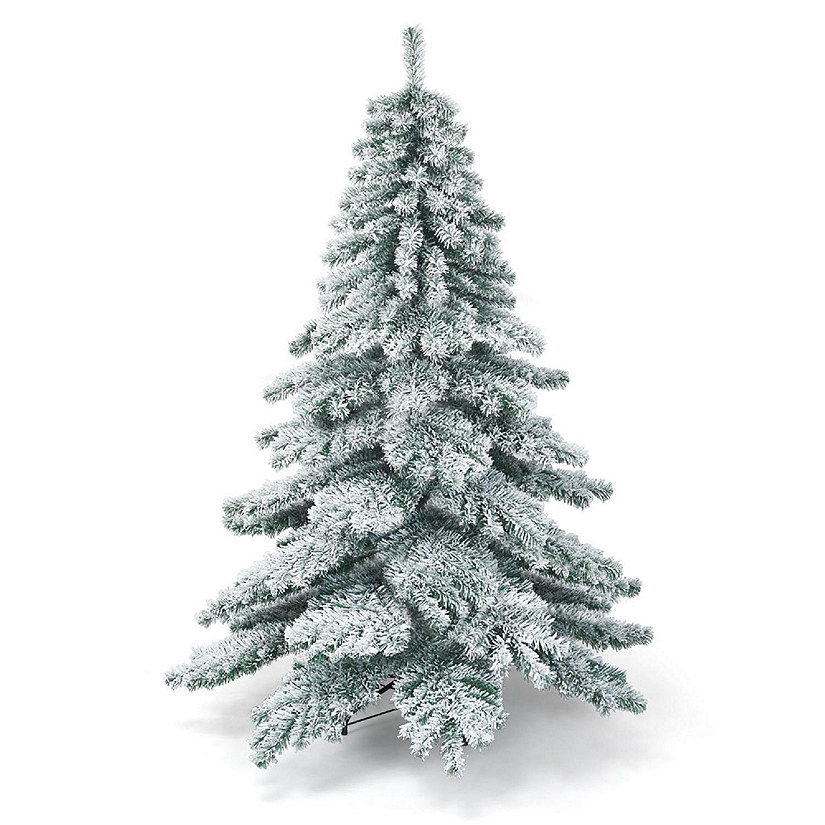 Costway 6Ft Snow Flocked Artificial Christmas Tree PVC Hinged Alaskan Pine Tree Holiday Image