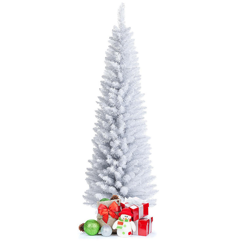 Costway 6ft Unlit Artificial Slim Pencil Christmas Tree with Metal Stand White Image