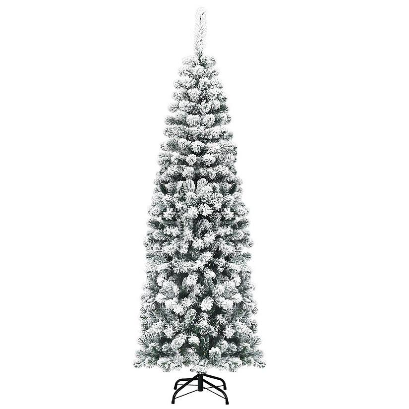 Costway 6Ft Unlit Hinged Snow Flocked Artificial Pencil Christmas Tree