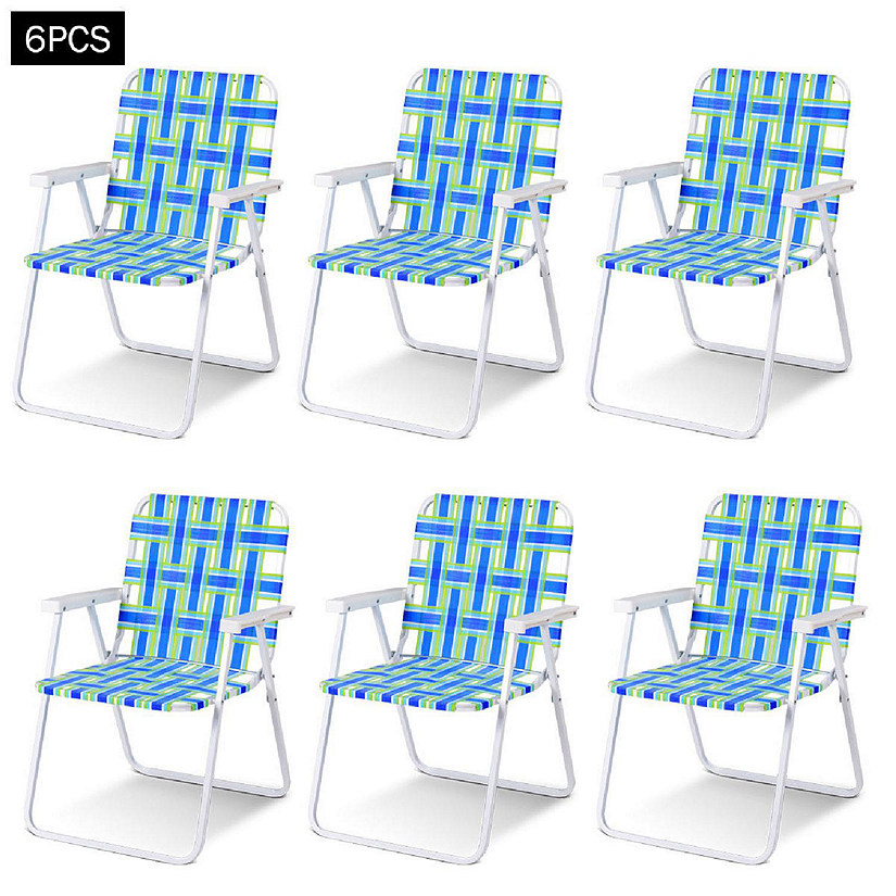 Costway 6PCS Folding Beach Chair Camping Lawn Webbing Chair Lightweight 1 Position Blue Image
