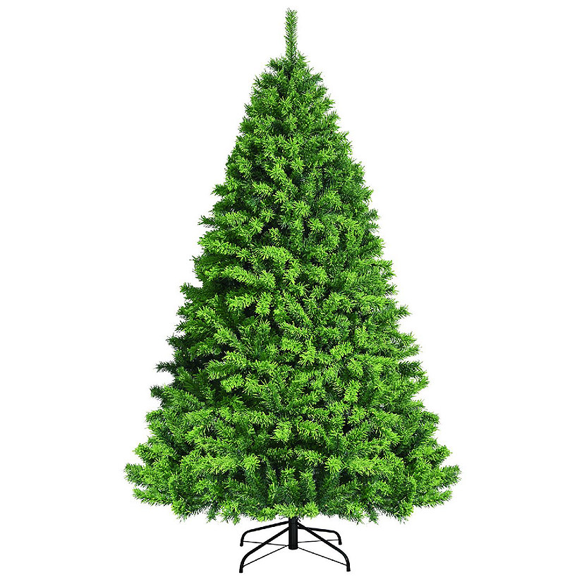 Costway 7.5ft Green Flocked Hinged Artificial Christmas Tree w/ Metal Stand Green Image