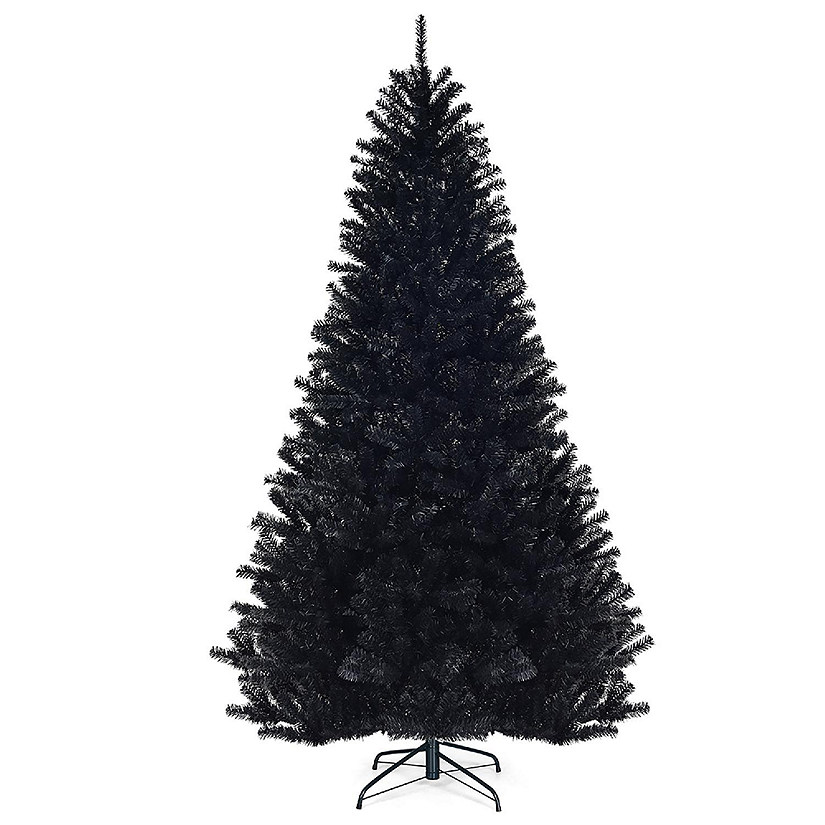 Costway 7.5Ft Hinged Artificial Christmas Tree Full Tree w/ Metal Stand Black Image