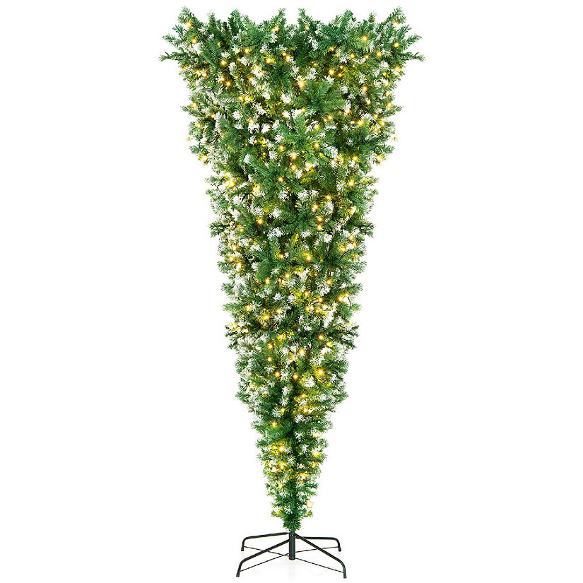 Costway 7.5FT Pre-Lit Snowy Upside Down Christmas Tree 1100 Tips w/ 400 Lights &amp; 8 Modes Image