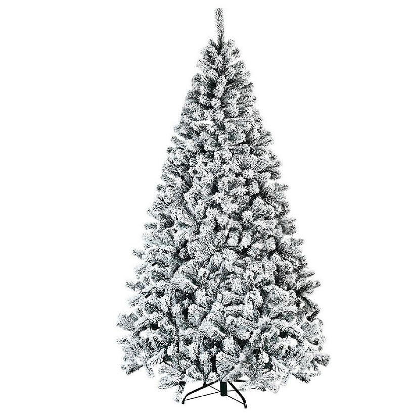 Costway 7.5ft Snow Flocked Hinged Christmas Tree Unlit Metal Stand Image