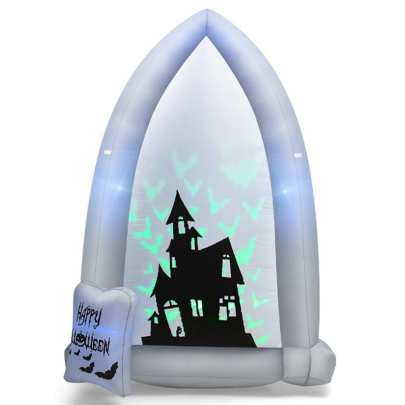 Costway 7 FT Halloween Inflatable Tombstone Yard Decoration w/Bat LED Projector Image