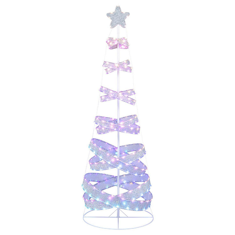 Costway 7 FT Outdoor Spiral Christmas Tree Pre-lit Christmas Tree with 341 LED Lights Image