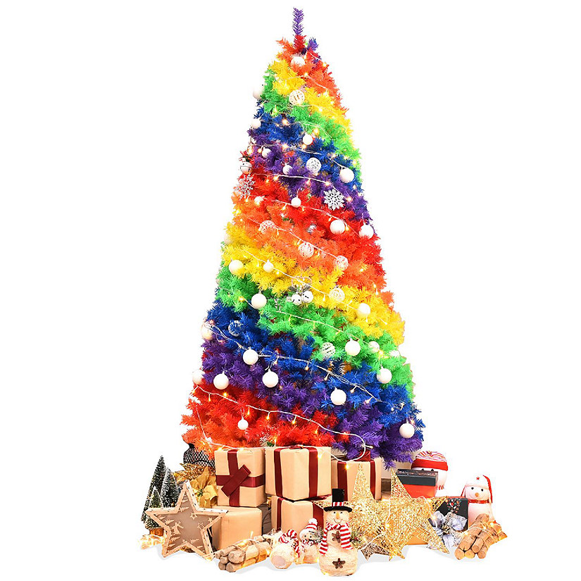 Costway 7FT Artificial Hinged Colorful Rainbow Full Fir Christmas Tree with 1213 Tips Image