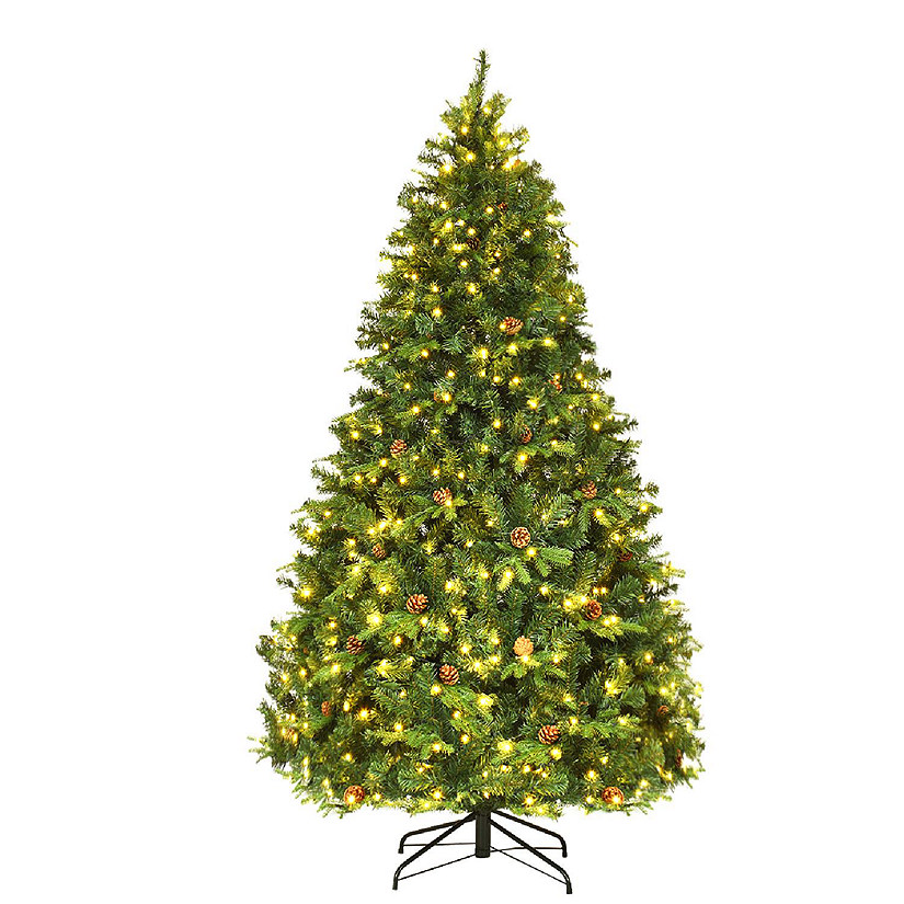 Costway 7Ft Pre-Lit Christmas Tree Hinged 460 LED Lights Pine Cones Image
