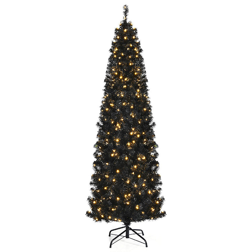 Costway 7ft Pre-lit PVC Christmas Pencil Tree Black w/ 350 LED Lights Image