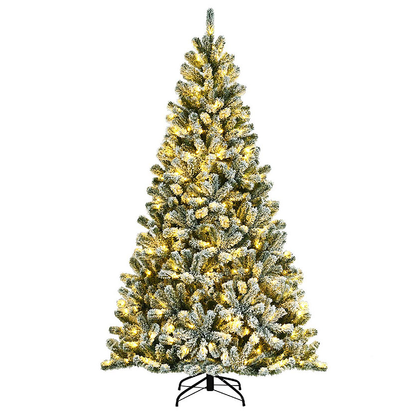Costway 7ft Pre-lit Snow Flocked Hinged Christmas Tree w/1116 Tips & Metal Stand Image