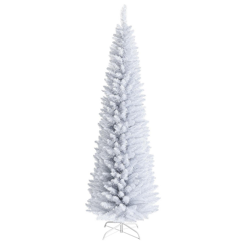 Costway 7ft Unlit Artificial Slim Christmas Pencil Tree w/ Metal Stand White Image
