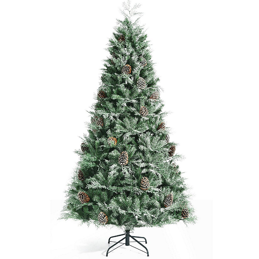 Costway 8ft Snow Flocked Artificial Christmas Tree w/ 1651 Glitter PE & PVC Tips Image