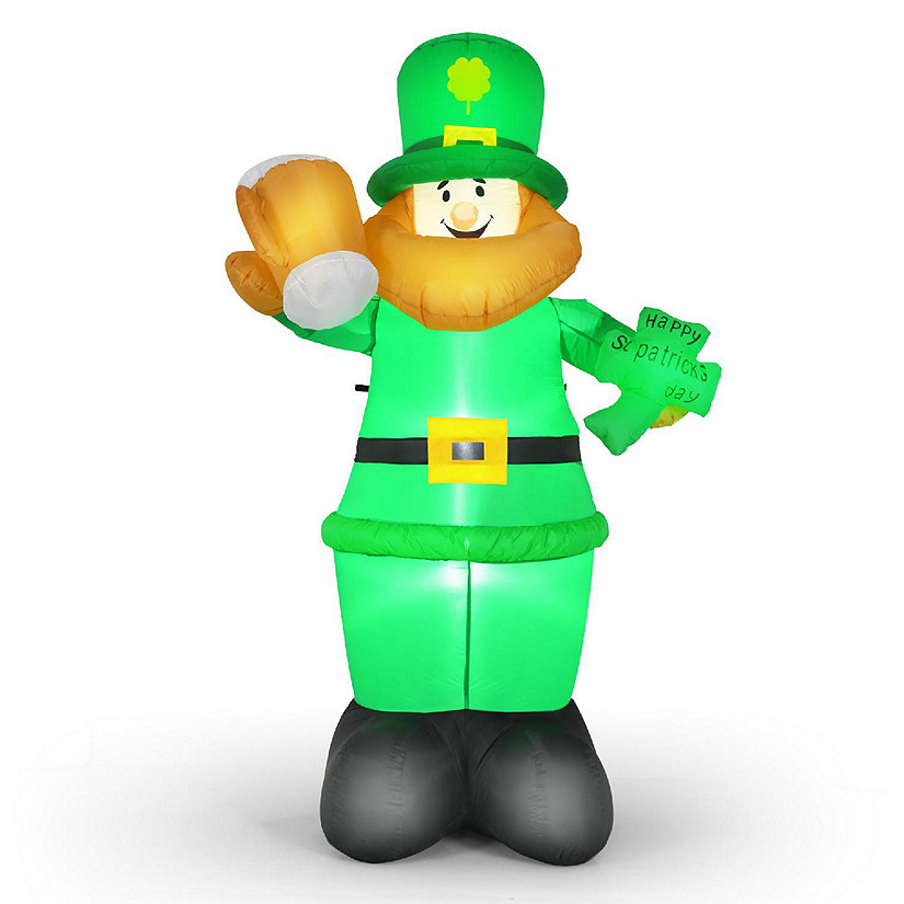 Costway 8ft St Patrick&#8217;s Day Inflatable Leprechaun Irish Day Blow up Lighted Giant Doll Image