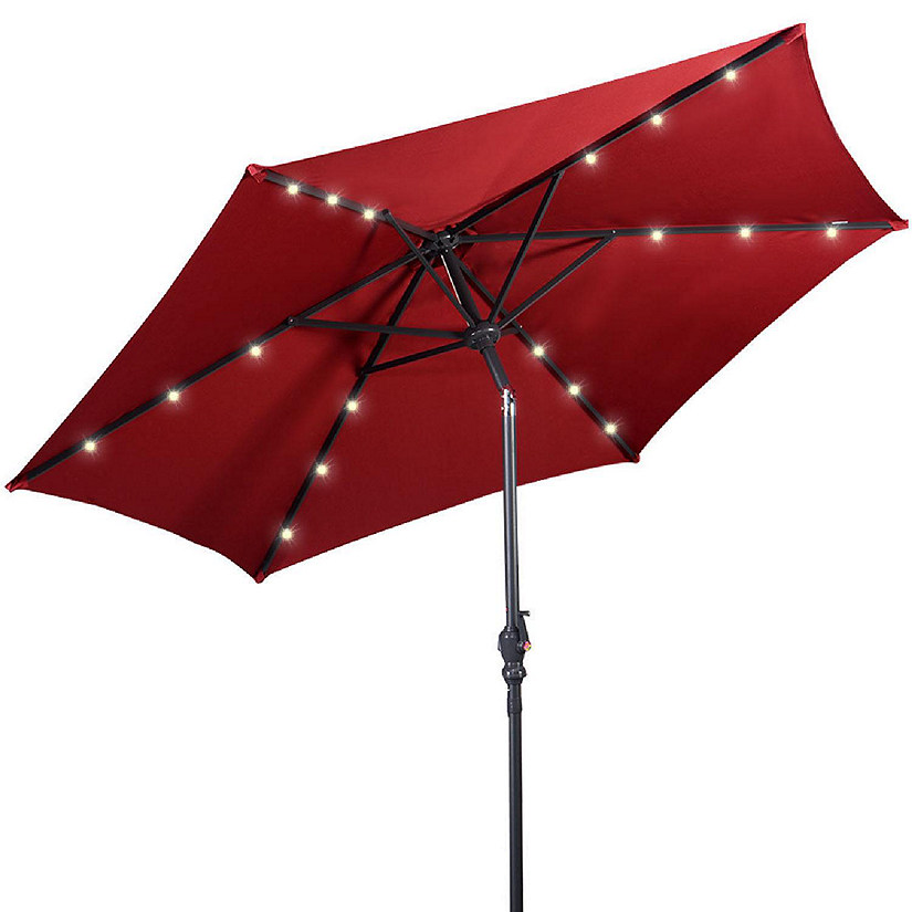 Costway 9ft Patio Solar Umbrella LED Patio Market Steel Tilt w/ Crank Outdoor (Burgundy) Image