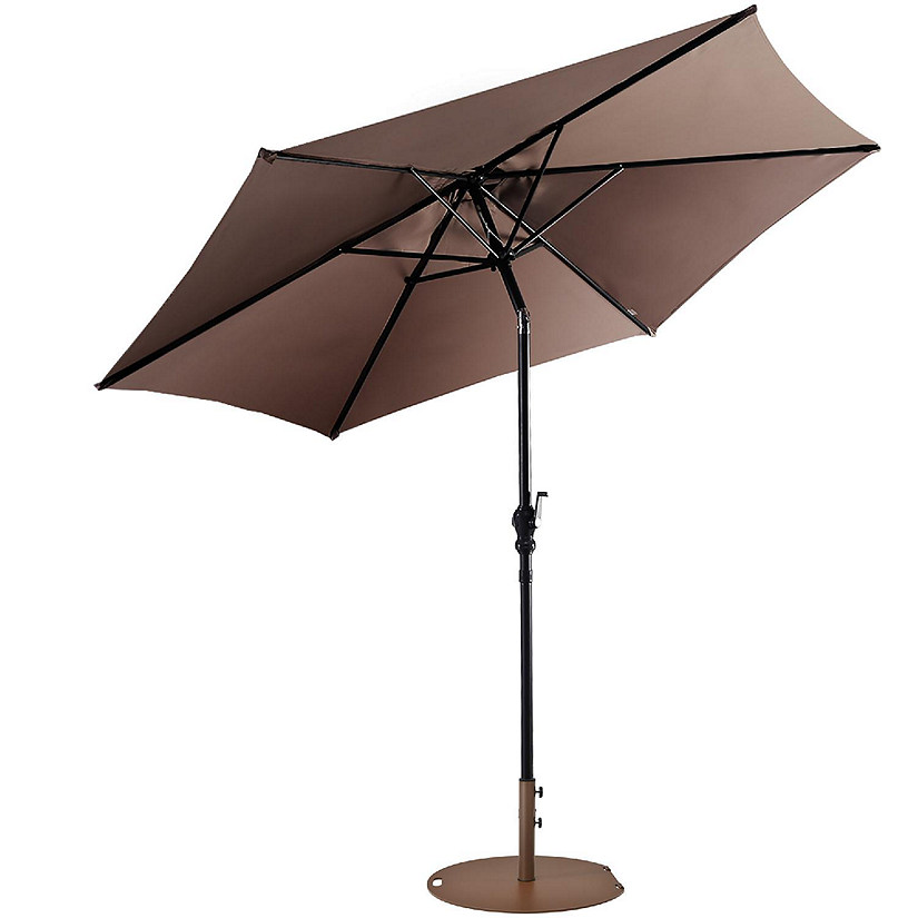 Costway 9ft Patio Umbrella Outdoor W/ 50 LBS Round Umbrella Stand W/ Wheels, Brown Image