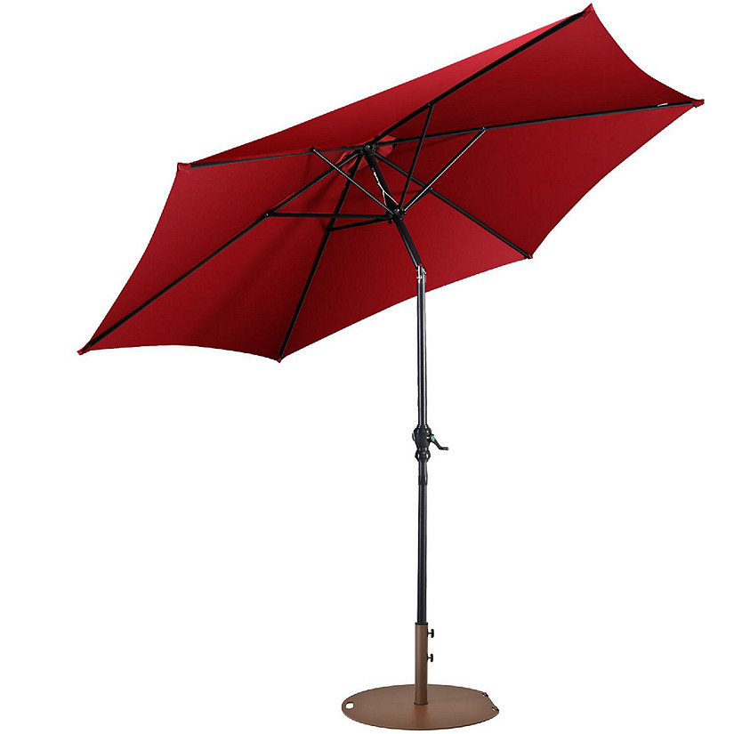 Costway 9ft Patio Umbrella Outdoor W/ 50 LBS Round Umbrella Stand W/ Wheels, Burgundy Image