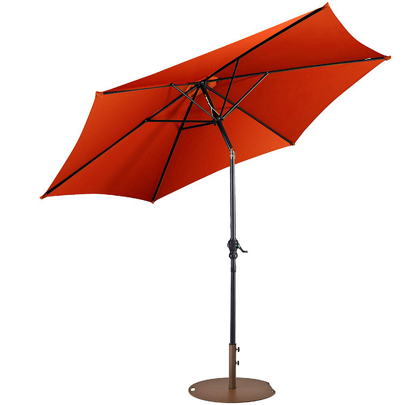 Costway 9ft Patio Umbrella Outdoor W/ 50 LBS Round Umbrella Stand W/ Wheels, Orange Image
