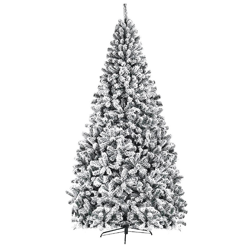 Costway 9ft Snow Flocked Hinged Artificial Christmas Tree Unlit Metal Image