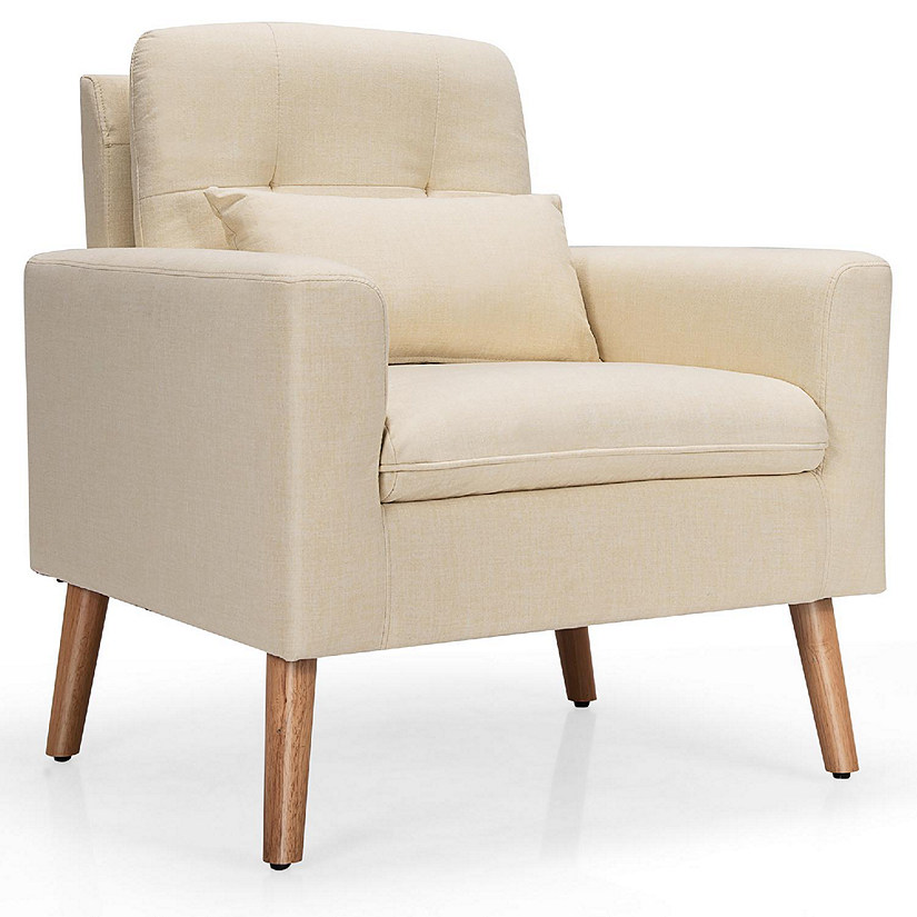 Costway  Accent Chair Upholstered Linen Armchair Sofa Chair w/Waist Pillow Beige Image