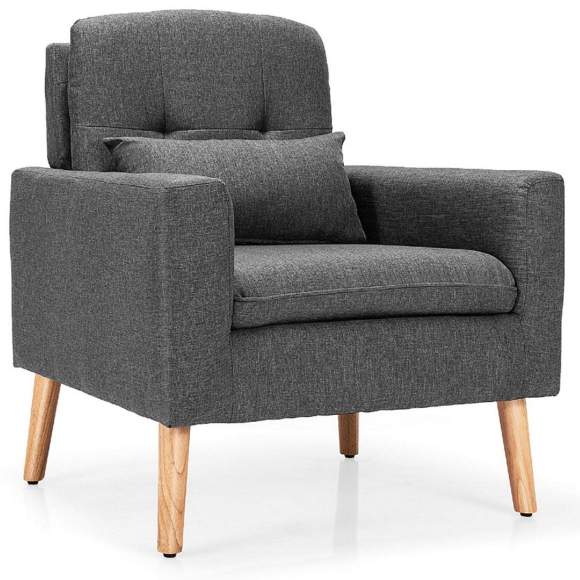 Costway Accent Chair Upholstered Linen Armchair Sofa Chair w/Waist Pillow Grey Image