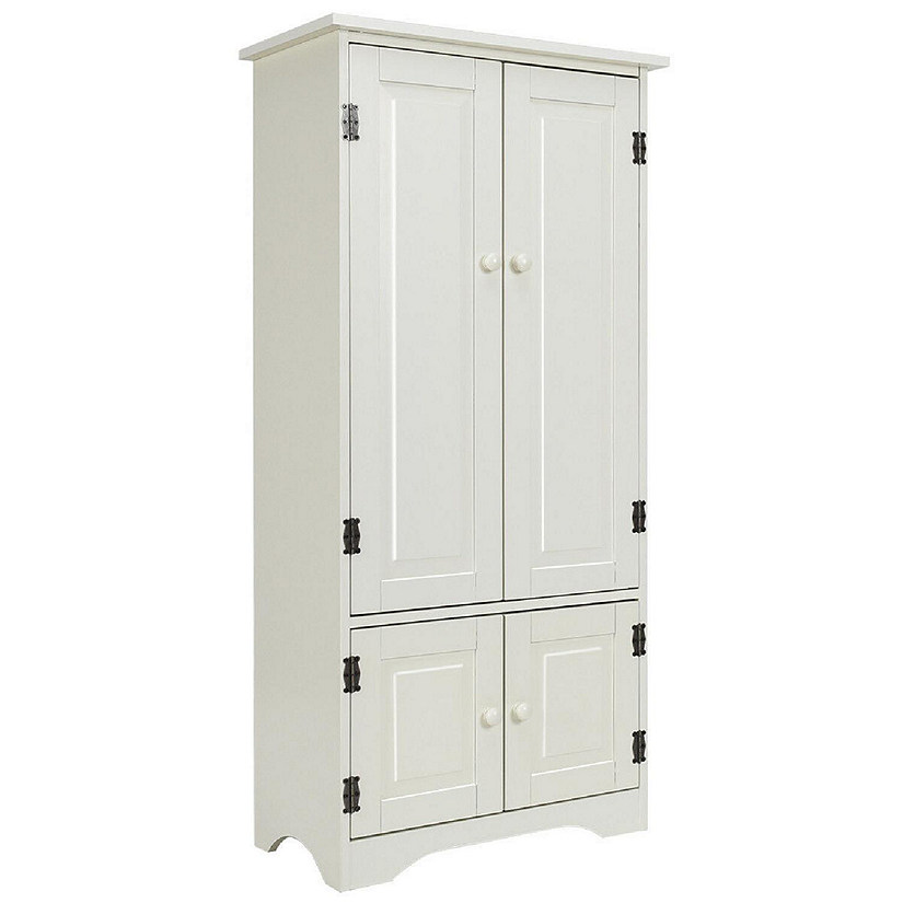 Costway Accent Storage Cabinet Adjustable Shelves Antique 2 Door Floor Cabinet Cream White Image