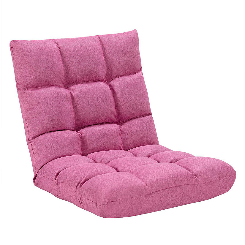 Costway Adjustable 14-Position Floor Chair Folding Lazy Sofa Lounge Chair Pink Image